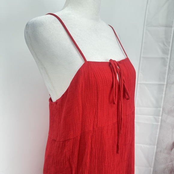 Chelsea28 Women Red Crinkle Maxi Dress Boho Resort Tie Front Spaghetti M - Picture 6 of 10